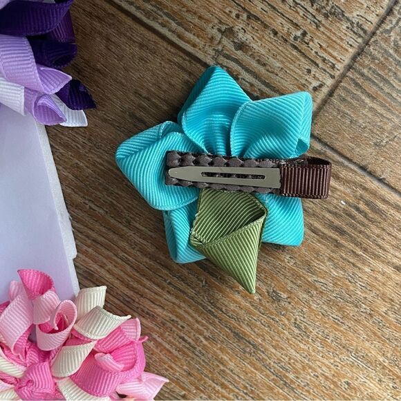 Handcrafted Grosgrain Ribbon No-Slip Grippy Hair Bows Bundle Set of 9 NEW - Picture 4 of 6